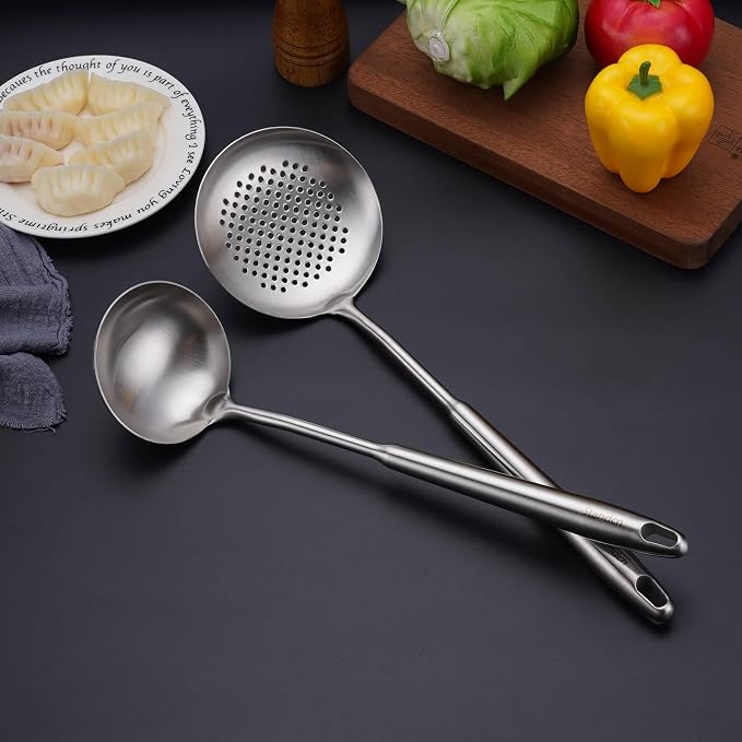 6 PCS All Metal Cooking Utensils Set - 18/10 Stainless Steel Kitchen Tools | Professional Cooking Spoons Set, 15" Spatula, Ladle, Skimmer Spoon, Pasta Serve, Large Spoon, Slotted Spatula Turner - Image 8