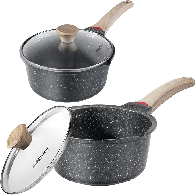 Ceramic Nonstick Saucepan Set 3QT and 4QT, Cast Aluminum Cooking Pots with Side Pour Spouts,Compatible with All Cooktops,Dishwasher Safe by Unknown