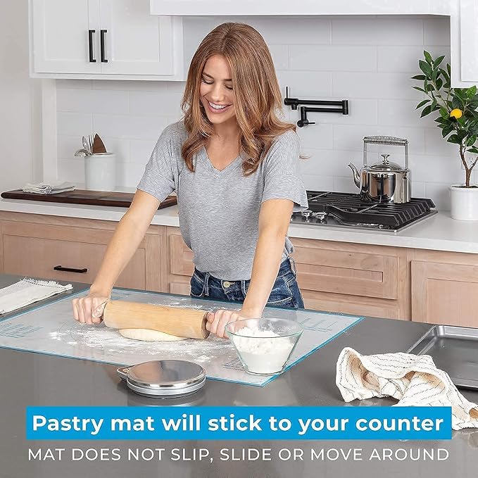 KPKitchen Silicone Baking Mats Set of 5 and Silicone Pastry Mat - 2 Half Sheets Mats + 1 Quarter Sheet Liner + 1 Round & 1 Square Mat + Extra Large Baking Mat For Rolling Out Dough - 100% Silicone - Image 6
