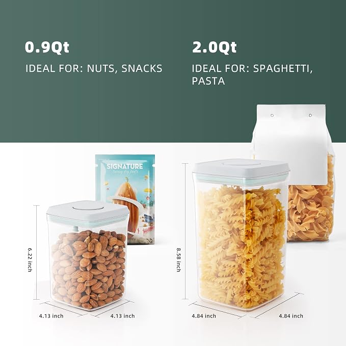 2 Pack Pop-Top Airtight Food Storage Containers, 2.0 Qt & 0.9 Qt | Clear Stackable Pantry Canisters for Coffee Stations, Breakfast Corners, Baking Areas, Dry Food Organization, BPA-Free - Image 4