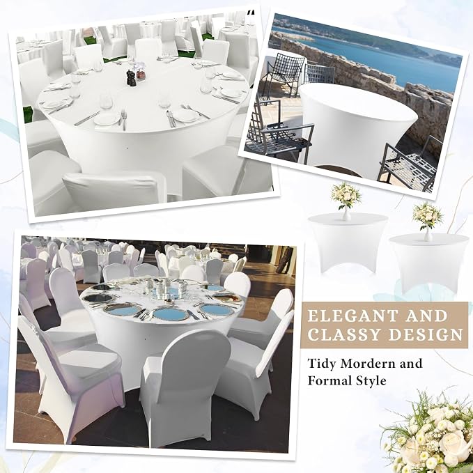 Preboun 8 Pack 48 Inch/ 4 FT Spandex Round Tablecloth White Fitted - Image 6