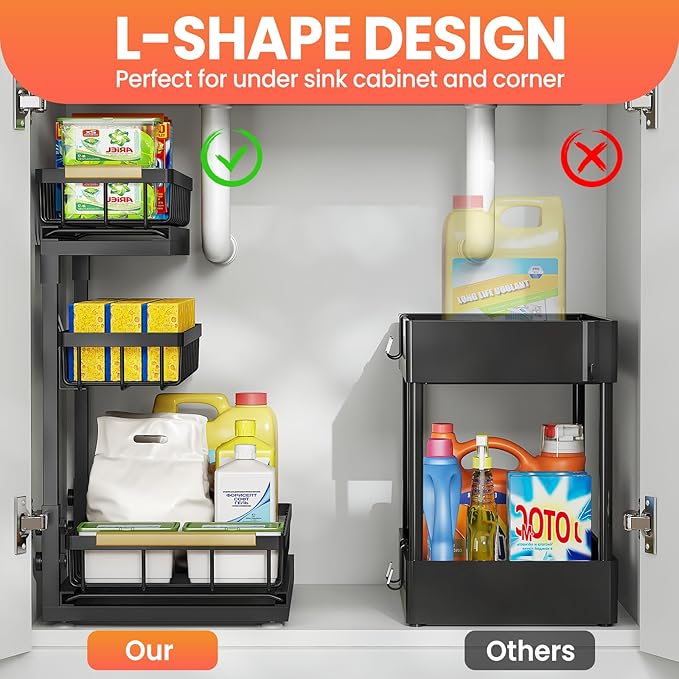 Under Sink Organizer and Storage for Bathroom and Kitchen - 2 Pack 3 Tier - Image 4