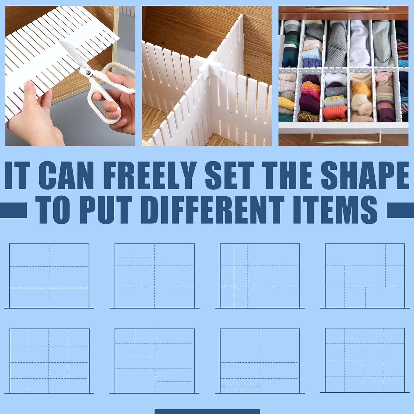 Blosssound 15pcs 5.12x 15 Tall Drawer Divider Adjustable Drawer Organizer DIY Ultra Deep Storage Organizer Separator with Fixed Buckle for Underwear Socks Dormitory Office Kitchen Bedroom(White)