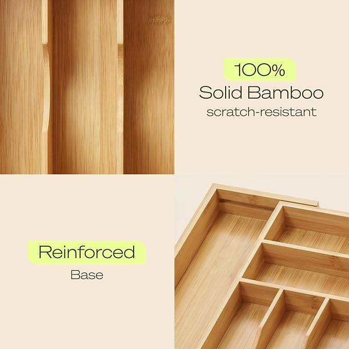 Drawer Organizer for Kitchen Organization – Expandable Bamboo Silverware Drawer Organizer with Removable Knife Block, Bamboo Cutlery, Non-Slip Utensil Organizer with 7-Slot Knife Storage for Flatware - Image 7