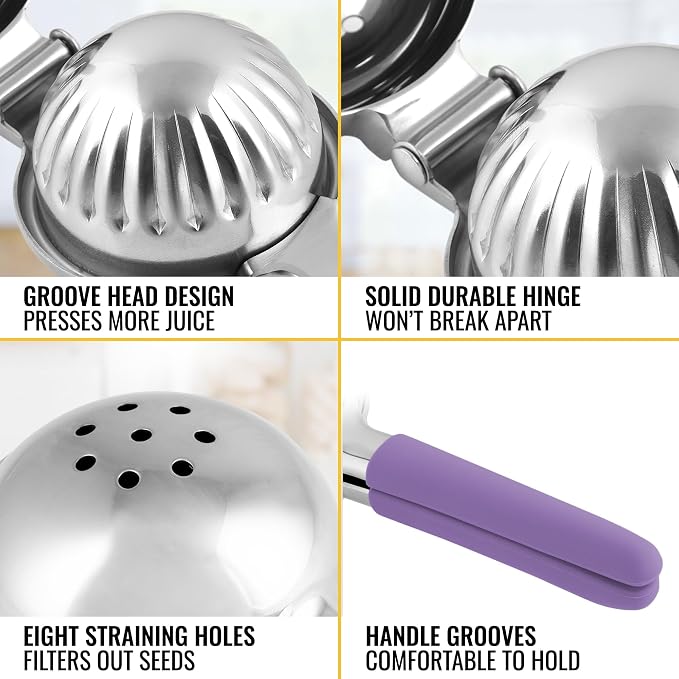 Zulay Kitchen Lemon Squeezer Stainless Steel with Premium Heavy Duty Solid Metal Squeezer Bowl and Food Grade Silicone Handles - Large Manual Citrus Press Juicer and SS Lime Squeezer (Purple) - Image 4