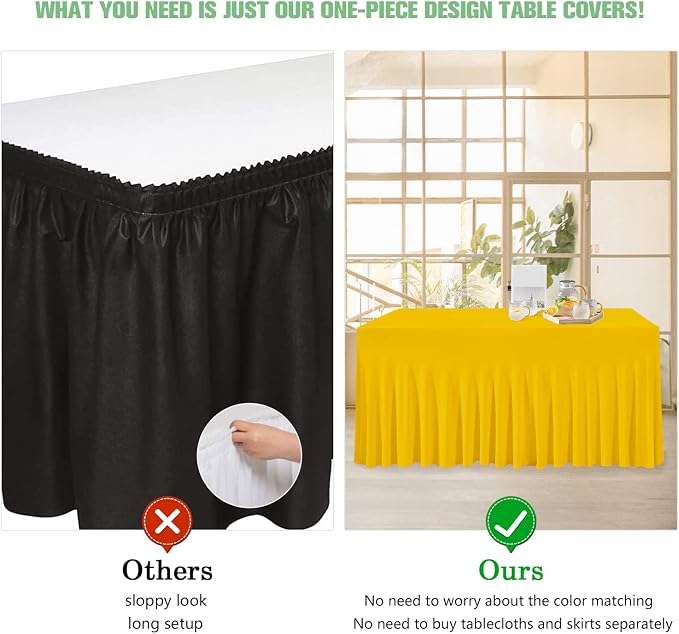 ManMengJi Yellow Spandex Table Cover 6FT 2Pack, Stretch Cloths with Skirts for Rectangle Tables, Wrinkle Resistant Stretchable Tablecloth for Weddings, Parties, Vendors - Image 3
