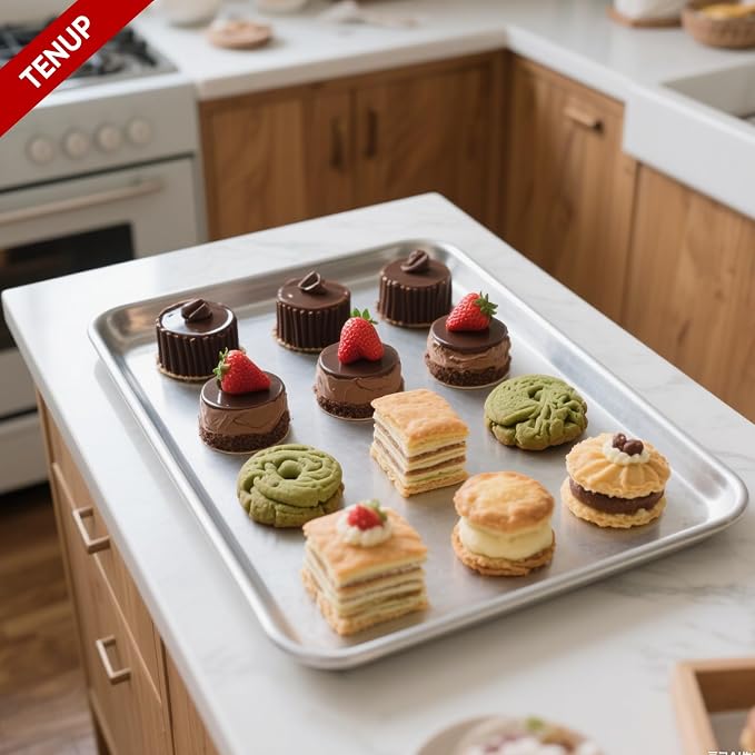 TENUP 12 Pack Aluminum Half Sheet Pan, 18" x 13" Heavy Duty Commercial Baking Tray Reinforced Rim, Warp-Resistant Rust-Free - Image 8