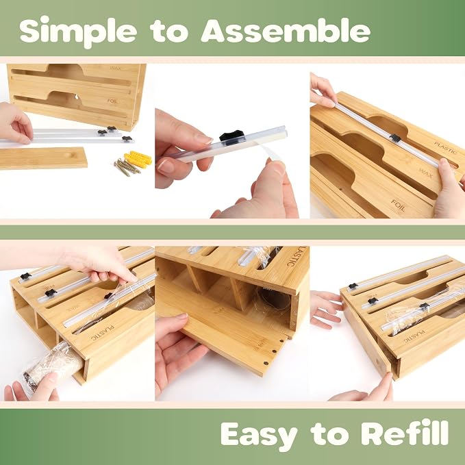 Bamboo 3-in-1 Wrap Dispenser with Cutter - 12" Rolls - 1 Unit - Image 4