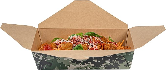 Restaurantware-Bio Tek 8.5 x 6.2 x 1.9 Inch Food Containers, 200 Durable Takeaway Boxes - Disposable, Sturdy, Camouflage Paper 49 Ounce Takeout Boxes, Rectangle, For Takeout And Delivery, Or Picnics - Image 11
