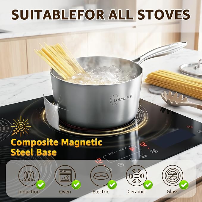 LOLYKITCH 1QT & 3QT Stainless Steel Saucepan Set with Glass Lids - Image 7