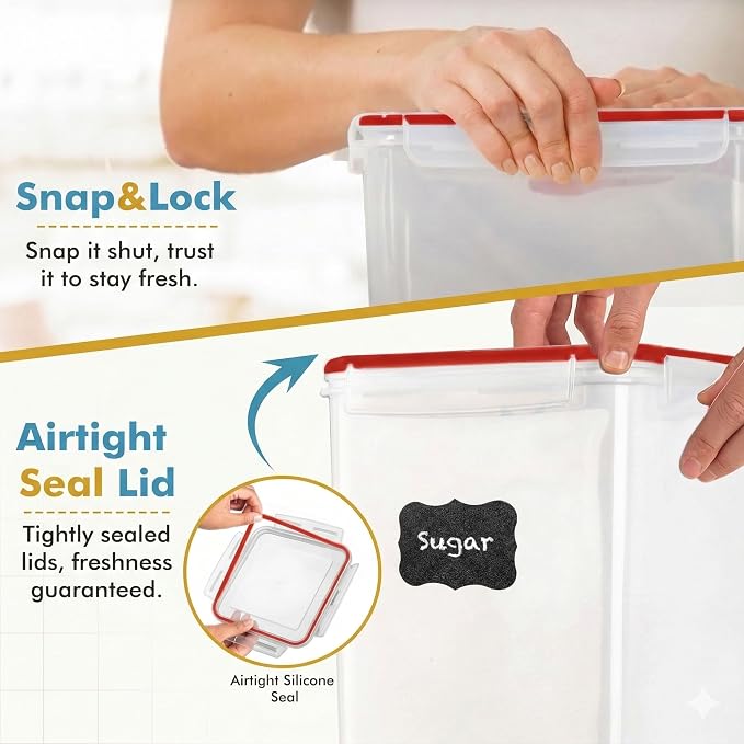 Shazo 2 PC (9.5L | 321 Oz) Extra Large Bulk Food Storage Containers with Airtight Lids for Flour, Sugar, Rice, Cereal & Pasta - Leakproof, BPA-Free Plastic Canisters for Kitchen & Pantry Organization - Image 5