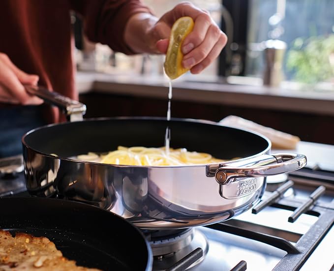 Joseph Joseph Space Steel 11" Nonstick Stainless-Steel Frying Pan Skillet with Folding Handle, Ceramic Coating, Induction & Oven Safe - Image 4