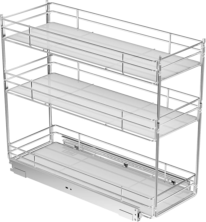 ROOMTEC Pull Out Spice Rack for Narrow Cabinet (8" W X 20½" D),3 Tier Heavy Duty Sliding Spice Cabinet Organization Shelf Racks, Pull Out Shelves Under Cabinet Storage for Kitchen by ROOMTEC