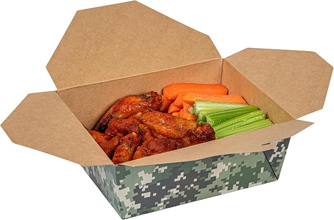 Restaurantware-Bio Tek 6.7 x 5.5 x 2.6 Inch Food Containers, 200 Durable Takeaway Boxes - Disposable, Sturdy, Camouflage Paper 45 Ounce Takeout Boxes, Rectangle, For Takeout And Delivery, Or Picnics - Image 10