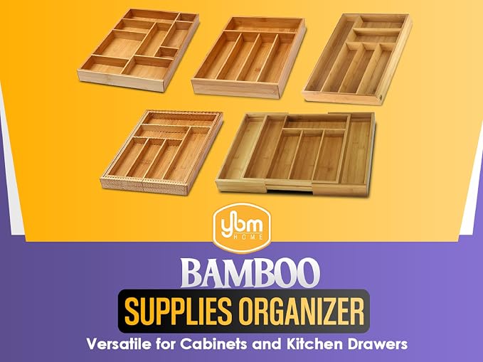 YBM HOME Pack of 6 Bamboo Cutlery Tray Flatware Silverware Drawer Organizer with 6 Compartments - 341 - Image 2