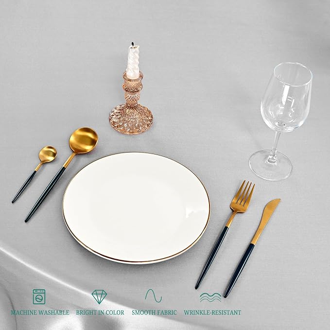 12 Pack 108 Inch Round Satin Tablecloth, Silver - Image 7