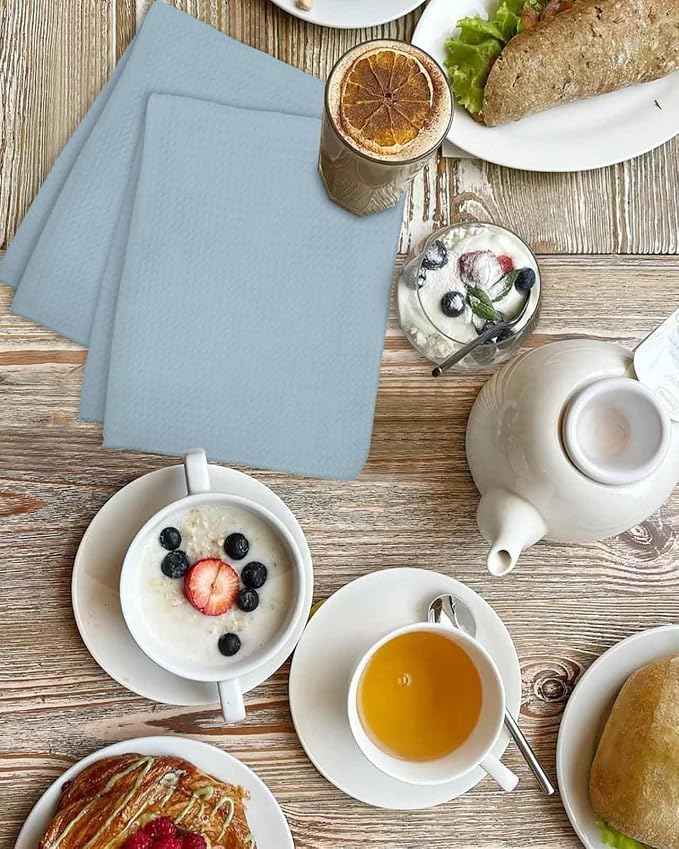 Blue Dish Towels Set,Waffle Weave Kitchen Towels Microfiber Towels Cleaning, Winter Sky Blue Modern Abstract Minimalist Solid Pure Pastoral Absorbent Dish Drying Towels Hand Towels 2-Pc 15.7x23.6In - Image 4
