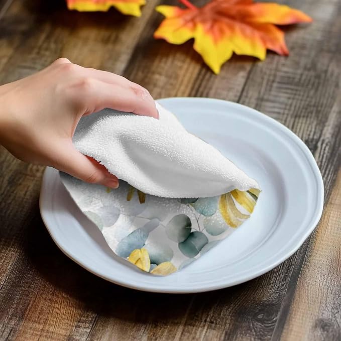 Pastoral Plants Kitchen Towels Set of 2 Watercolor Eucalyptus Trees Yellow Peppermint Decorative Dish Towels Ultra Soft Microfiber Absorbent Reusable Dishcloths for Kitchen Drying, 18x28 Inch - Image 6
