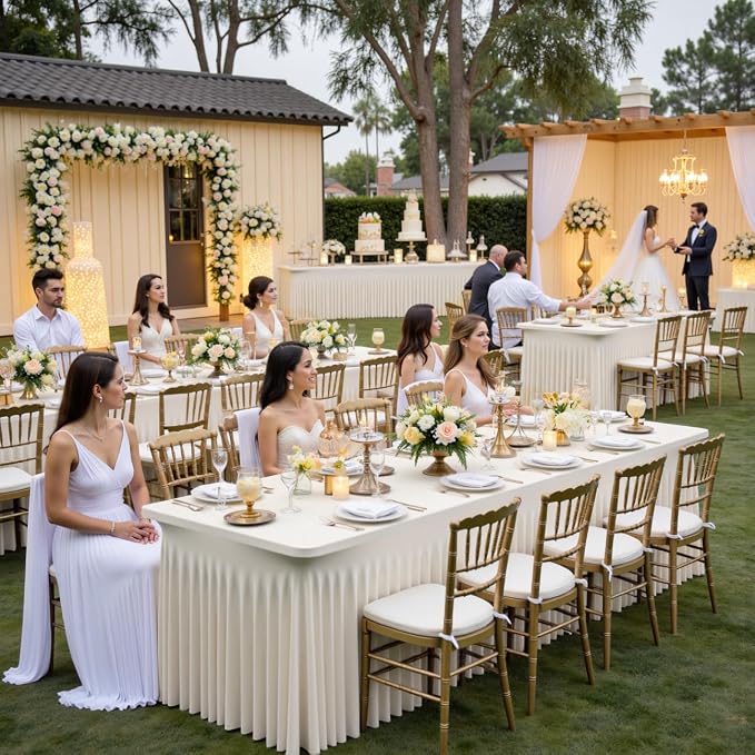 Leegleri 6 Pack Ivory Spandex Table Clothes for 6ft Rectangle Tables, Wrinkle Free Fitted Tablecloths for Parties, Weddings, Banquets, Baby Showers - Image 5