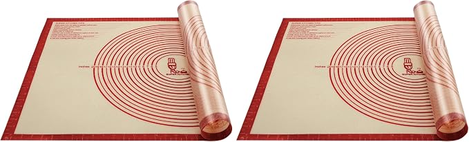 Non-slip Silicone Pastry Mat Extra Large with Measurements 36''By 24'' for Baking Mat, Counter/Dough Rolling/Oven Liner/Fondant/Pie Crust（Red） (Pack of 2) by FolksySuperKitchen