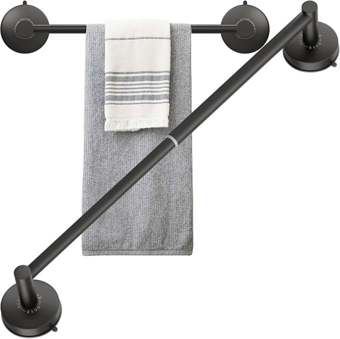 DGYB Adjustable Suction Cup Towel Bar for Bathroom 14-27 Inch Matte Black Towel Rack No Drill Removable Shower Towel Holder for Glass Door by DGYB