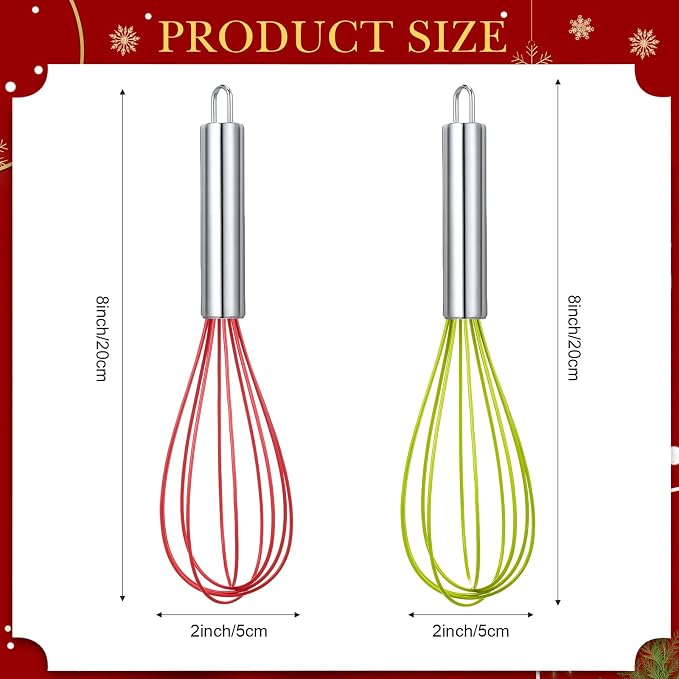 FoldTier 16 Sets 8 Inch Christmas Whisks Gifts DIY Fillable Christmas Tree Ornaments Xmas Colored Silicone Whisks for Cooking Heat Resistant Egg Beaters with Card Rope Bag for Candy Holder - Image 2