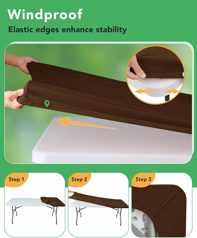 Fitted Tablecloth Rectangle Table Cloths with Elastic, 6 ft, Brown, 6 Pack - Image 3