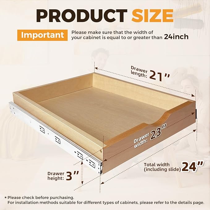 Pull Out Drawers for Cabinet Wood 24" W x 22" D Slide Out Organizer - Image 2