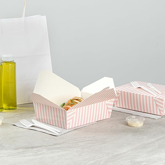 Restaurantware 71 oz Pink And White Stripe 3 Bio Box Container, 200 Ct - Image 8