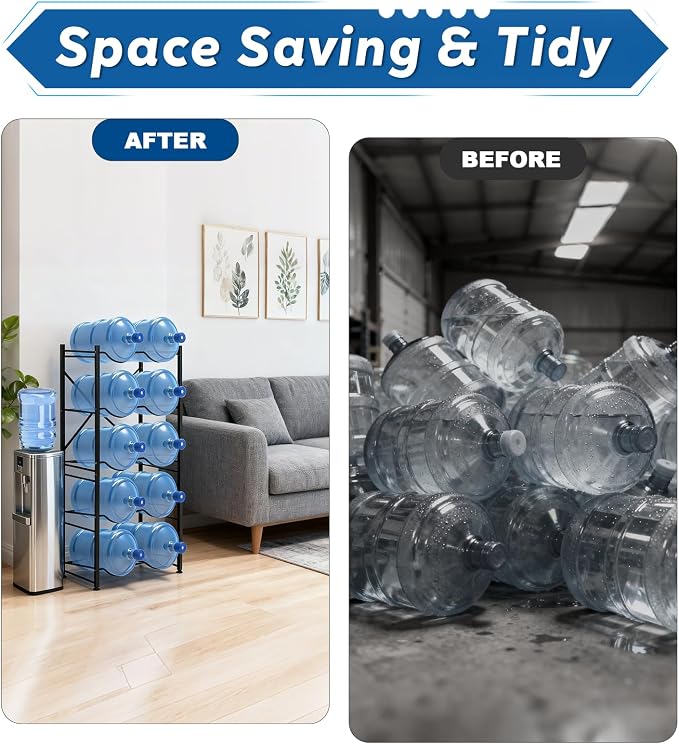 5 Gallon Water Bottle Holder for 10 Bottles, 5 Tiers Row Water Jug Rack | with Detachable Heavy Duty Metal Frame, Space Saving Water Jug Stand for Office, Kitchen, Garage, Gym, and Restaurant - Image 5
