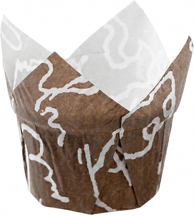 Restaurantware-Premium 1.2-oz Baking Cups: Regular-Tulip Paper Baking Cups Perfect for Muffins, Cupcakes or Mini Snacks - Brown Chocolate Wisp Print Design - Disposable - 200-CT - Image 2