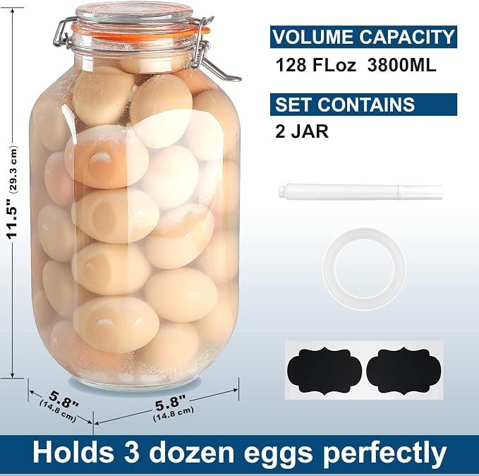 Huichuiero 1 Gallon Square Glass Storage Jars with Airtight Lids, 2 Pack | Large Pickle Jars, Glass Canister, Pantry Storage, Fermenting, Flour & Sugar, Kombucha, Sun Tea, Extra Labels & Gasket - Image 6