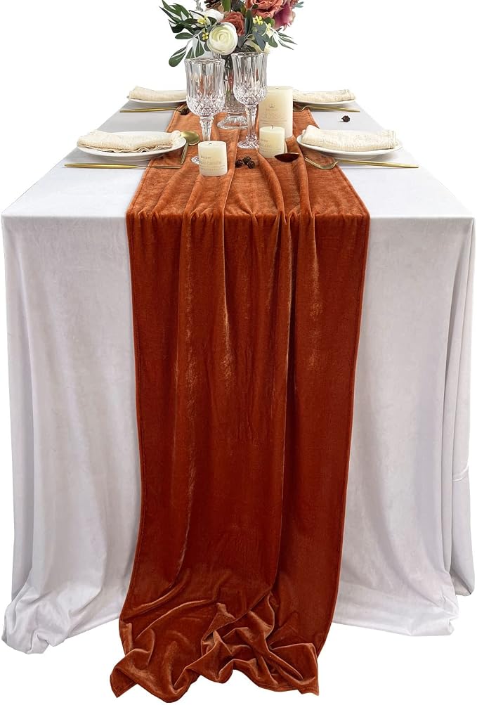 Luxurious Velvet Table Runner, Terracotta 120 Inches Wedding Table Runners, 10ft Velvet Home Party Table Decorations - Image 2