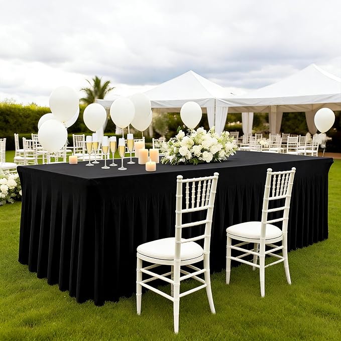 3 Pack Black Spandex Table Clothes for 6 Foot Rectangle Tables, Fitted Stretch Spandex Table Cover 6ft Black Tablecloths with Desk Skirt for Weddings Birthday Parties Banquet Baby Shower - Image 2