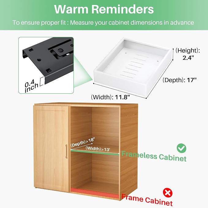 Pull Out Cabinet Organizer with Nano Adhesive, Heavy Duty Full-Extension Slide-Out Drawer for Kitchen Cabinet Organizers and Storage, No Drill Roll out Pantry Shelf, 11.8"W x 16.9"D x 3.1"H , White - Image 2