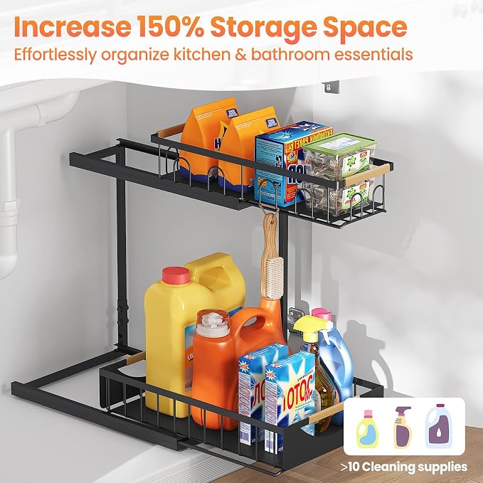 Under Sink Organizer and Storage for Bathroom and Kitchen - 2 Pack 2 Tier - Image 3