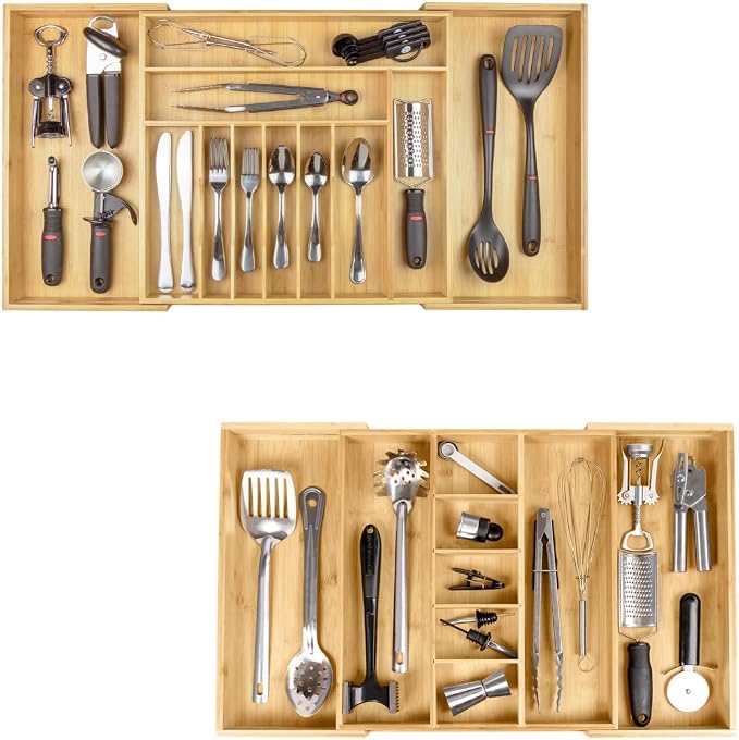 KitchenEdge Silverware & Utensil Organizer Bundle, 18-33in & 16-28in by KitchenEdge