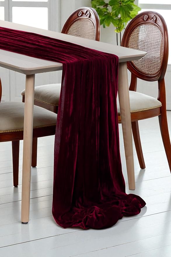 MDS® Pack of 20 | Burgundy | Velvet Table Runner 20 x 120 Inches 10ft Long Luxurious Soft Romantic Wedding Runners for Party Reception Bridal Shower Birthday Banquets Dinner Table Decoration by MDS