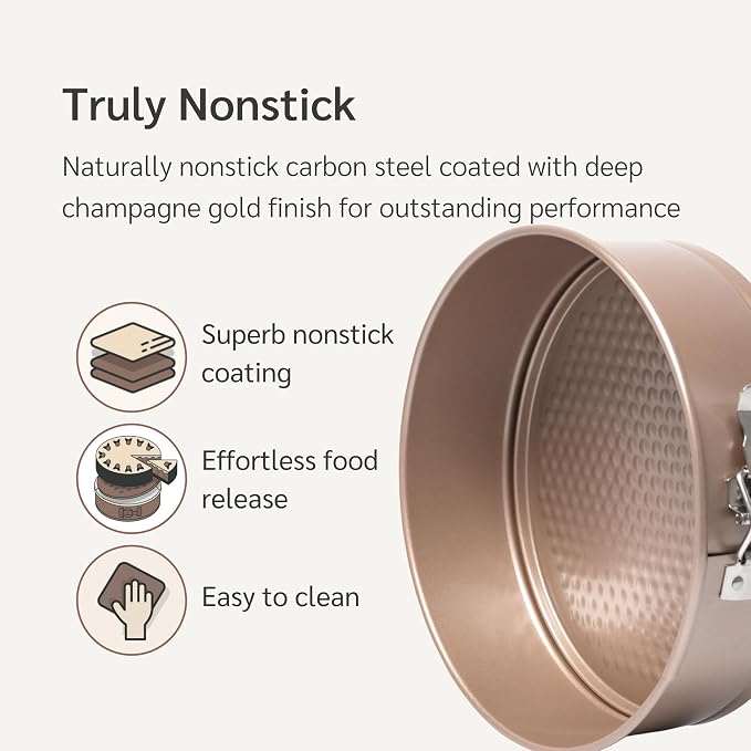 HAPPIELS 9 inch Springform Pan Nonstick, PFOA & BPA Free | | Non-Toxic - High Carbon Steel - Gold - Cheesecake Mold Leakproof - Image 2