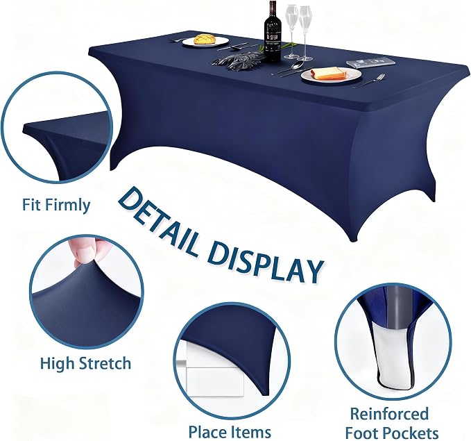 6FT Navy Blue Table Cloth - 2 Pack Fitted Stretch Rectangle Spandex Tablecloth, Washable Table Cover for Party, Picnic, Wedding, Banquet, Birthday and Festival(30" x 72") - Image 5