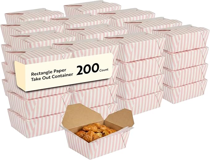 Restaurantware 45 oz Pink And White Stripe 8 Bio Box Container, 200 Ct by Restaurantware