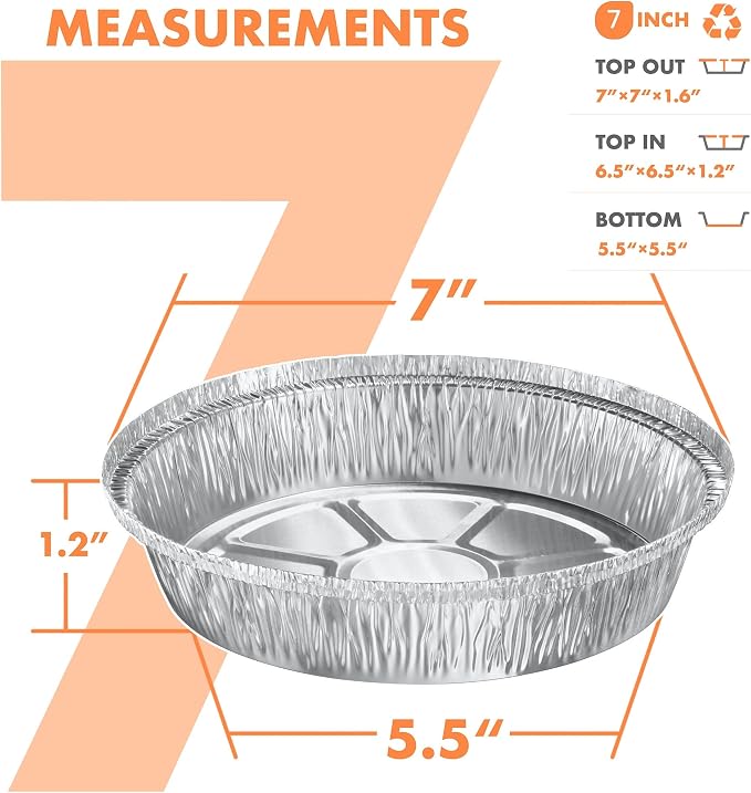 CURTA 7" Round Aluminum Foil Pans with Clear Lids | Heavy Duty | Great for Broiling, Baking, Storage, Roasting, Takeout, Air Fryer | 30 Pack - Image 2