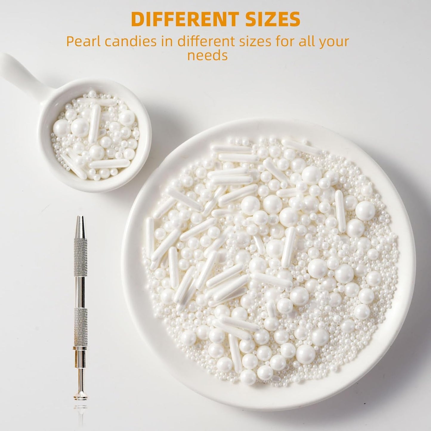 Kasvan White Mix Sugar Sprinkles - Edible Candy Pearls with 4-Claw Sprinkle Pen,118g/4.16 Oz, Gift Box Pack, Baking Cake Decorations, Ice Cream Toppings and Cookie Decorating, Wedding Party Chirstmas Supplies