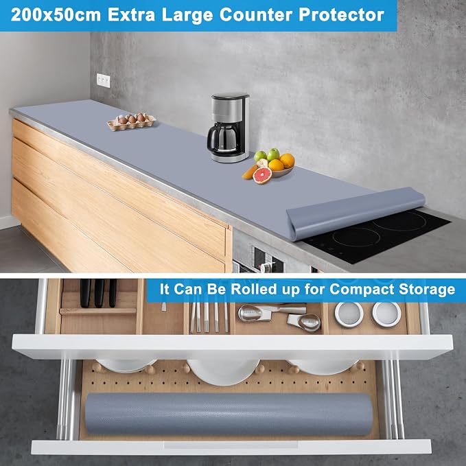 AECHY Extra Large Silicone Mat 78.74”x19.69”x0.08”, Multipurpose Silicone Mat Thick Heat Resistant Mat Shipped Rolled Up Kitchen Counter Mat Waterproof Silicone Mats for Kitchen Counter Dark Gray | Thick Nonslip Silicone Counter Mat, Waterproof Kitchen... - Image 3