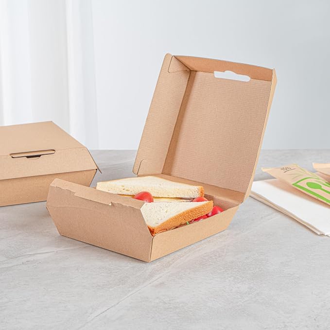 Restaurantware Square Kraft Paper Corrugated Clamshell Container, 100 Pack - Image 4