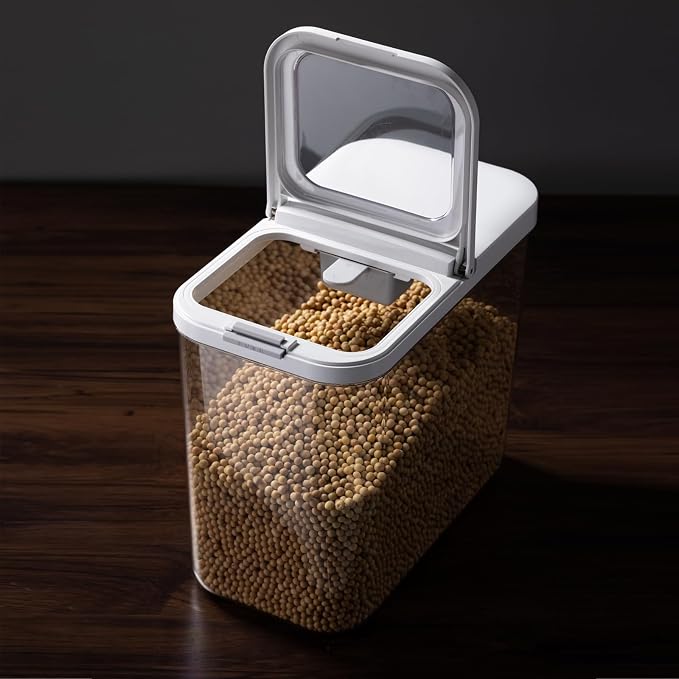 LivLab Mker 20-25 lbs Rice Dispenser with measuring spoon - Rice Container | 11.4Qt/12L Large Airtight Food Storage Rice Container for Cereal, Flour - BPA-Free PET, Slim Space-Saving by LivLabMker