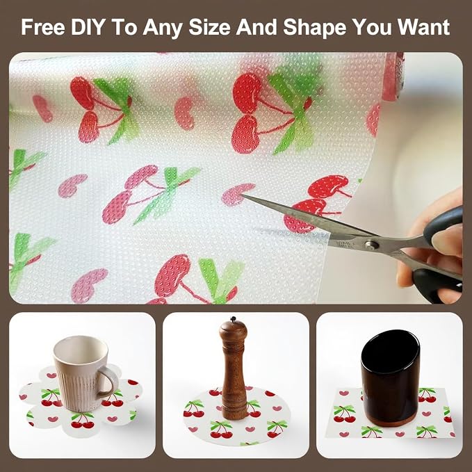 Cherry Non-Adhesive Non-Slip Waterproof Washable Shelf Liner | Refrigerator Drawer Cabinet Mat for Kitchen Shelf Organizer Storage - Image 6