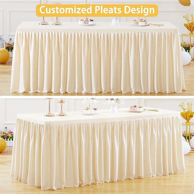 Wish Care Light Champagne Polyester Table Clothes for 8 Foot Rectangle Tables, Wrinkle Free Fitted Table Cover with Pleated Ruffle Table Skirt for Birthday Party Wedding Trade Show Event Display - Image 3