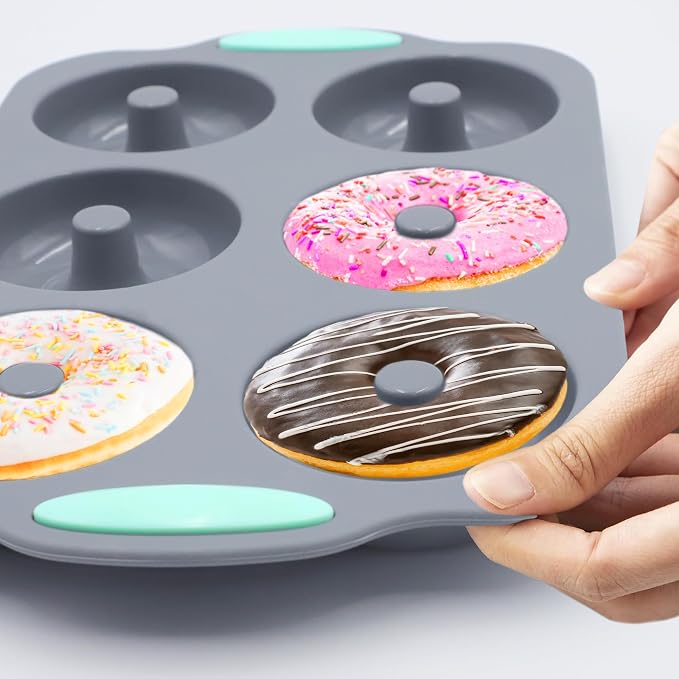 Tongjude 8 Pieces Silicone Donut Pans, Nonstick Silicone Muffin Pans, Heat Resistant Kitchen Oven Baking Cups, Dishwasher Safe and Microwave Safe, Grey - Image 6