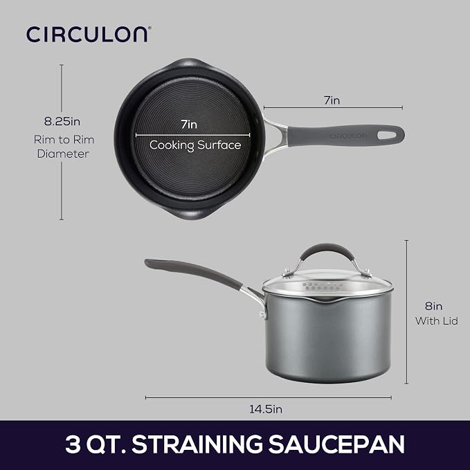 Circulon A1 Series Nonstick Straining Sauce Pan with Lid, 3-Quart, Graphite - Image 3